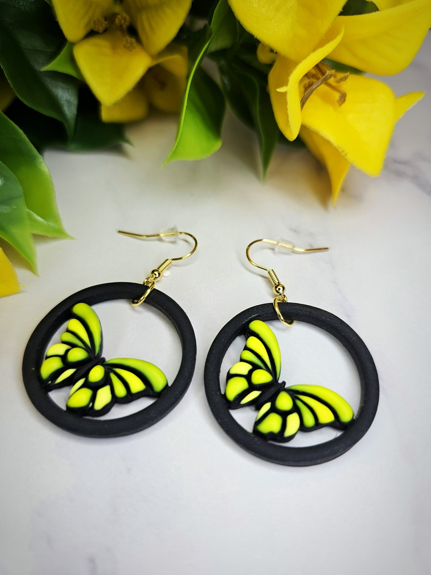 Yellow Monarch Earrings, Butterfly dangle, birthday gift,  nature lover , Save the monarchs , Hand painted butterflies, gifts for everyone