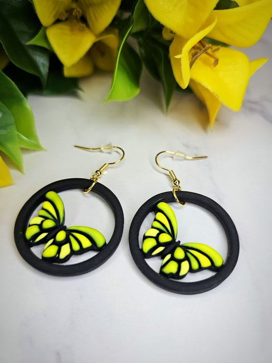 Yellow Monarch Earrings, Butterfly dangle, birthday gift,  nature lover , Save the monarchs , Hand painted butterflies, gifts for everyone