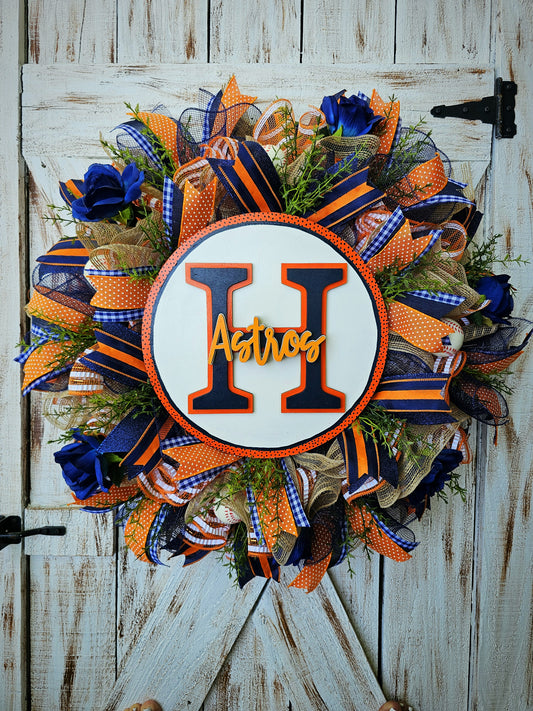 Stros Wreath, Houston Stros Decor, Baseball Door Hanger, Stros Fan Gift, Sports Wreath, MLB Wreath, Baseball Wreath, Stros Home Decor, 3D Wood Sign Wreath, Custom Sports Wreath