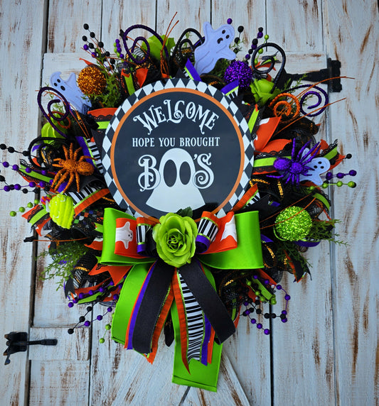 Halloween wreath, Ghost wreath
Welcome Halloween décor, Trick or Treat wreath, Spooky door décor, Boo sign wreath