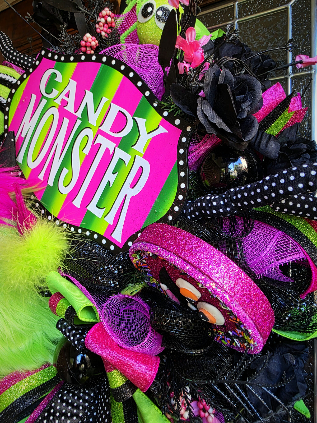 Candy Monster Wreath, Halloween Decor, Whimsical Wreath, Sweet And Spooky, Front Door Goals