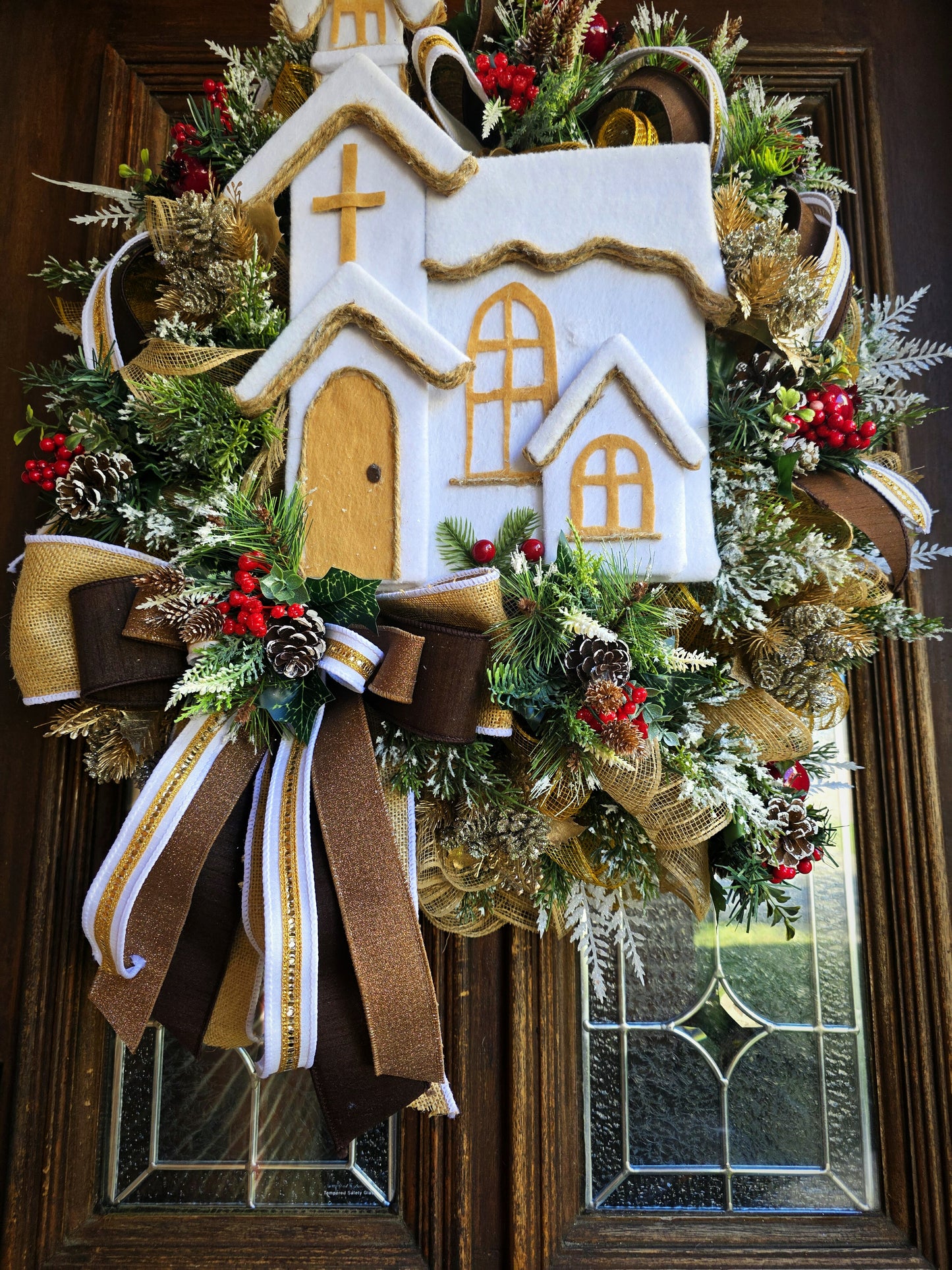 Elegant Chapel Christmas Wreath – Handmade Winter Church Door Décor