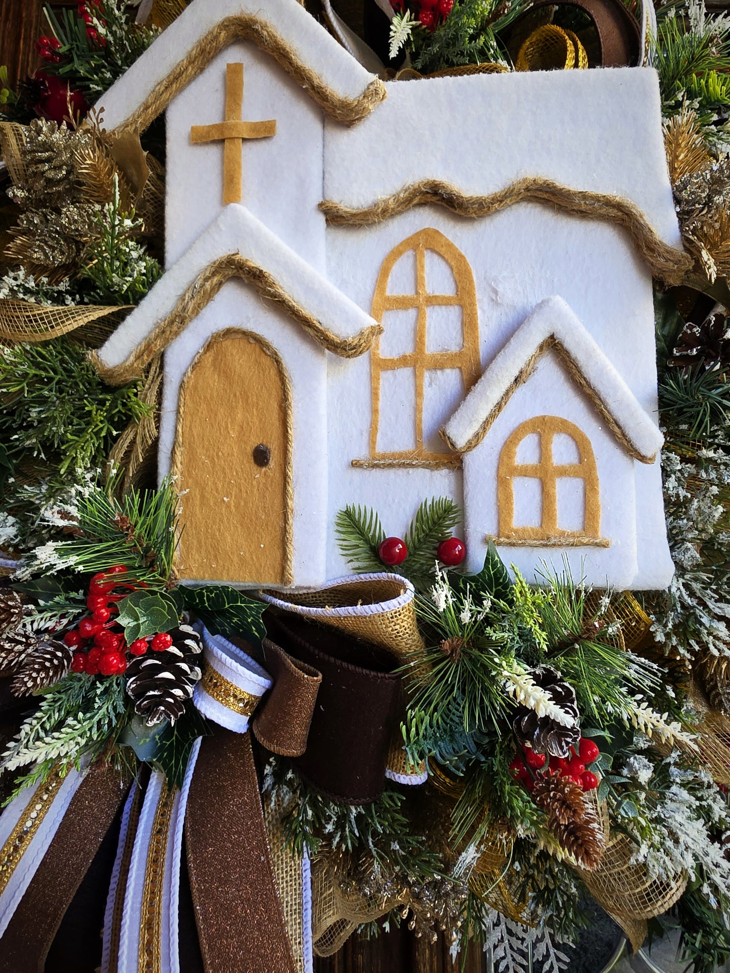 Elegant Chapel Christmas Wreath – Handmade Winter Church Door Décor