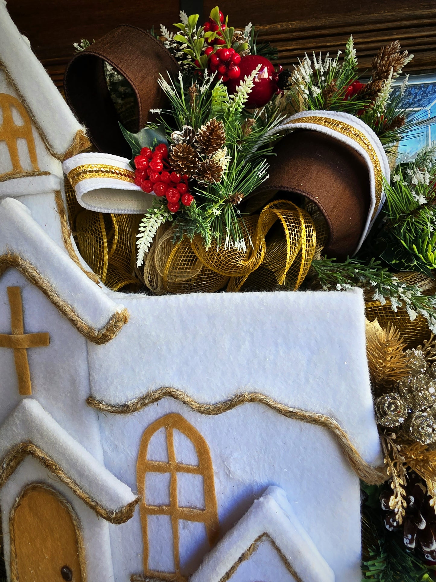 Elegant Chapel Christmas Wreath – Handmade Winter Church Door Décor