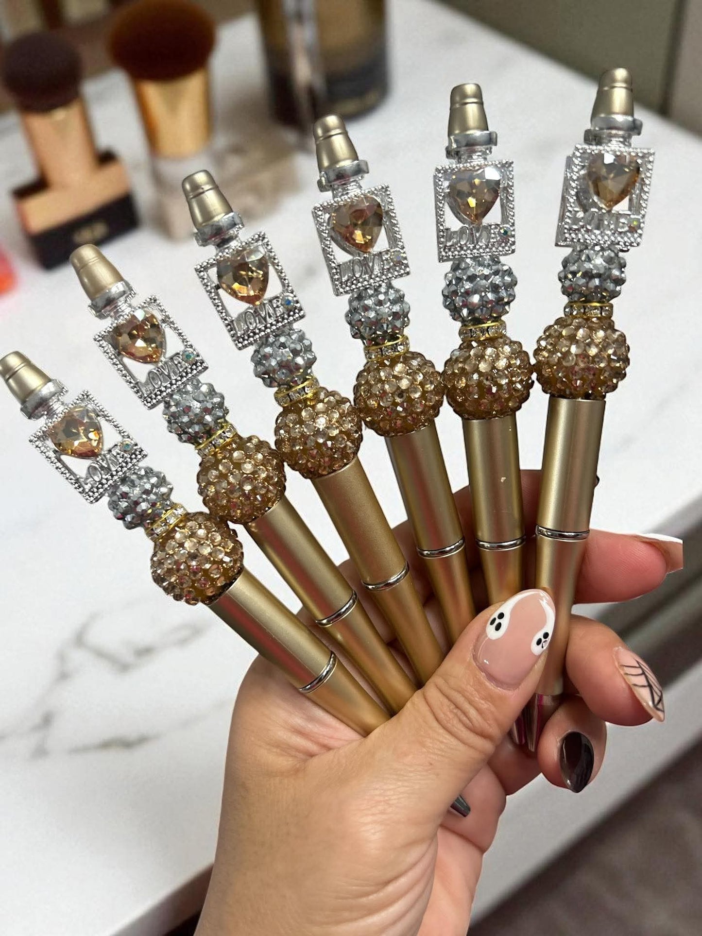 perfume bead pen, glam pen, gold pen, rhinestone pen, luxury stationery, refillable pen, sparkle pen, boutique pen, elegant gift, cute office supplies