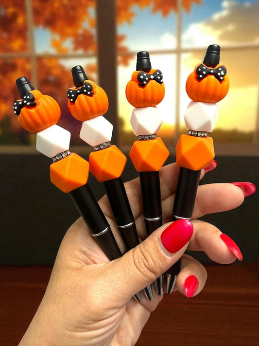 pumpkin pen, fall pen, halloween pen, bead pen, refillable pen, cute stationery, spooky season accessories, planner pen, teacher supplies, boutique pen