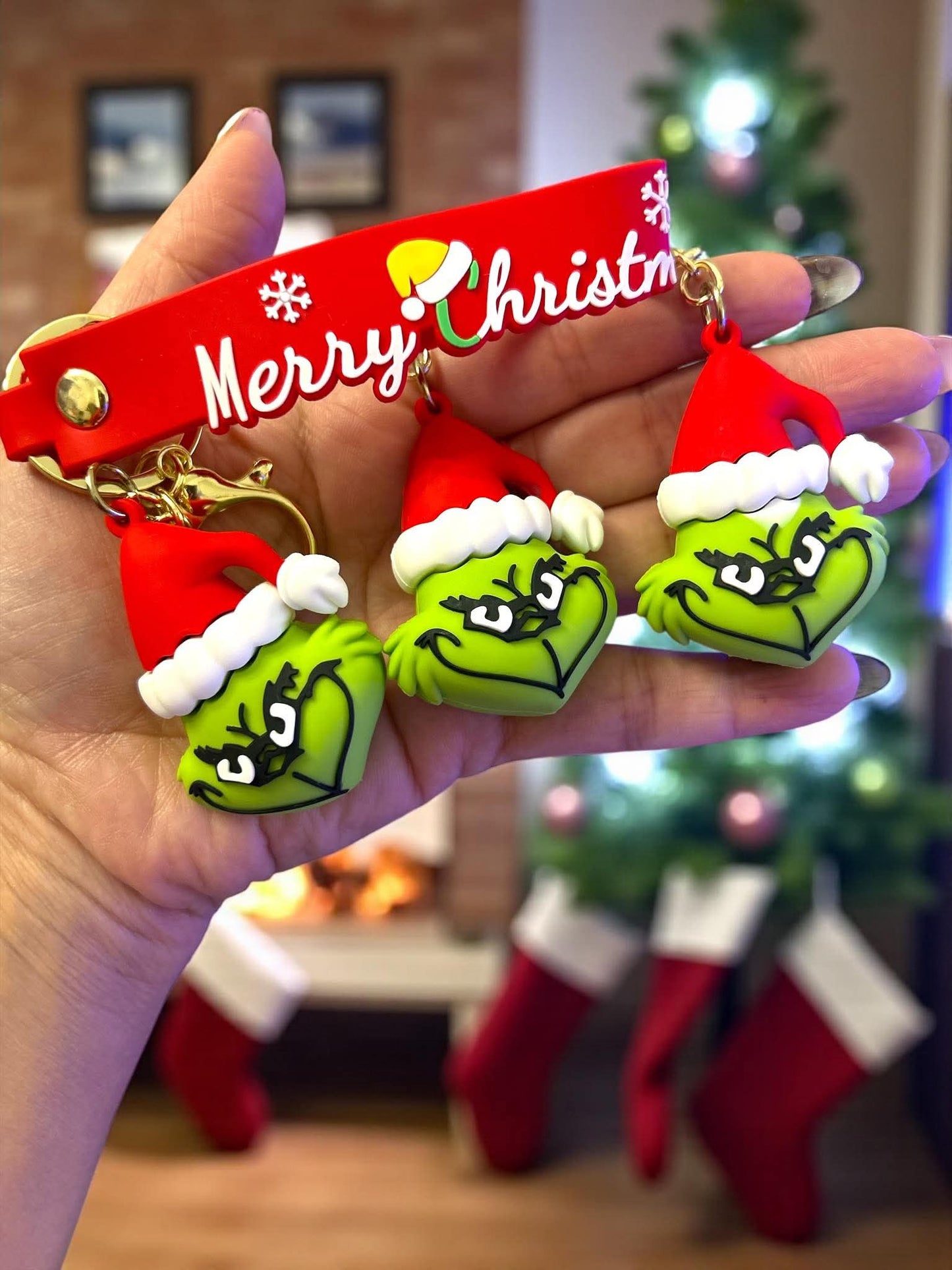 christmas keychain, holiday keychain, funny christmas gift, stocking stuffer, festive accessory, santa hat keychain, grumpy face keychain, novelty gift, holiday decor