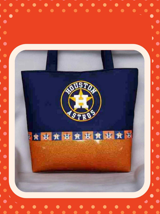 Stros tote bag with vinyl bottom, Baseball fan bag, glitter tote, game day bag, Houston baseball, sports tote, custom baseball bag