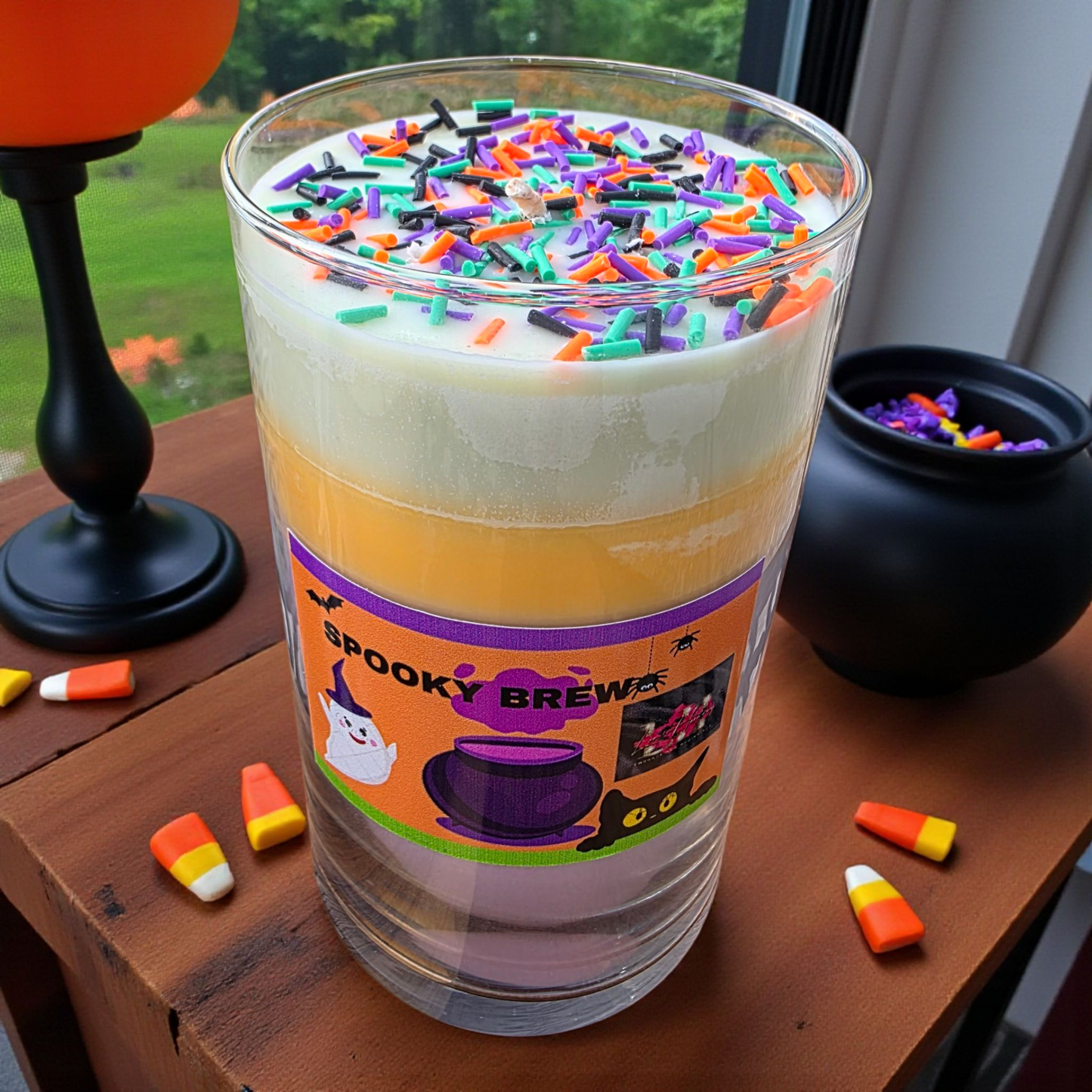 Halloween candle, spooky candle, candy corn candle, fall home decor, layered candle, Halloween decor, witchy vibes, gift ideas, seasonal candle, handmade candle, spooky brew candle, Halloween gift