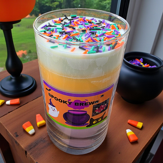 Halloween candle, spooky candle, candy corn candle, fall home decor, layered candle, Halloween decor, witchy vibes, gift ideas, seasonal candle, handmade candle, spooky brew candle, Halloween gift