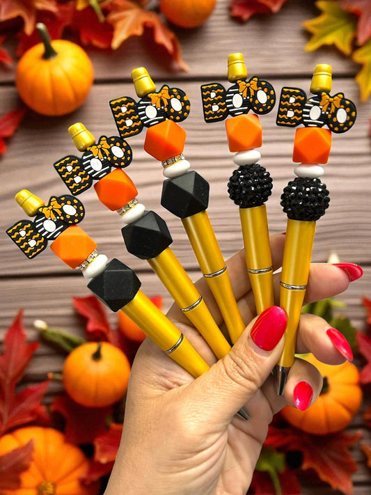 halloween pen, boo pen, spooky stationery, bead pen, fall pen, refillable pen, pumpkin season decor, planner accessories, teacher gift, halloween gift idea