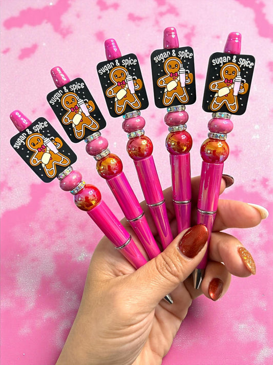 gingerbread pen, holiday pen, christmas stationery, sugar and spice pen, bead pen, refillable pen, cute office supplies, holiday gift idea, stocking stuffer, festive pen