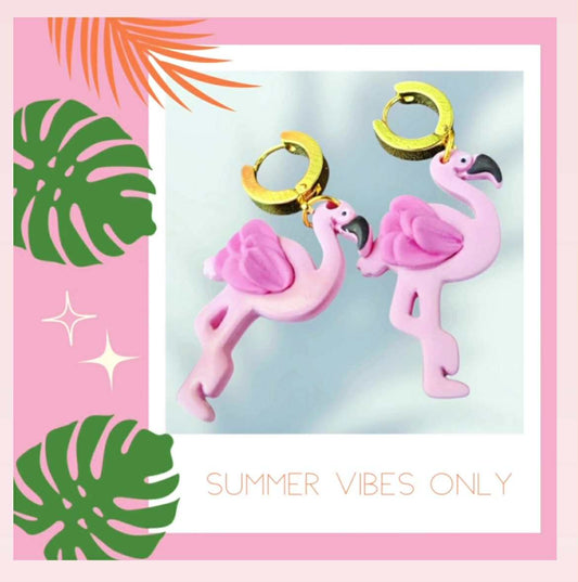 flamingo earrings, clay earrings, handmade earrings, summer earrings, tropical jewelry, pink earrings, beach vibes, statement earrings, polymer clay jewelry, gift for her