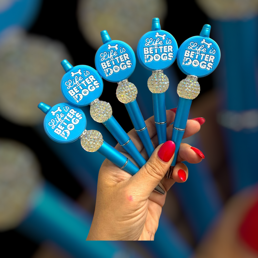 dog mom gift, pet lover pen, life is better with dogs, bead pen, refillable pen, blue pen, cute stationery, boutique pen, dog lover accessories, planner pen