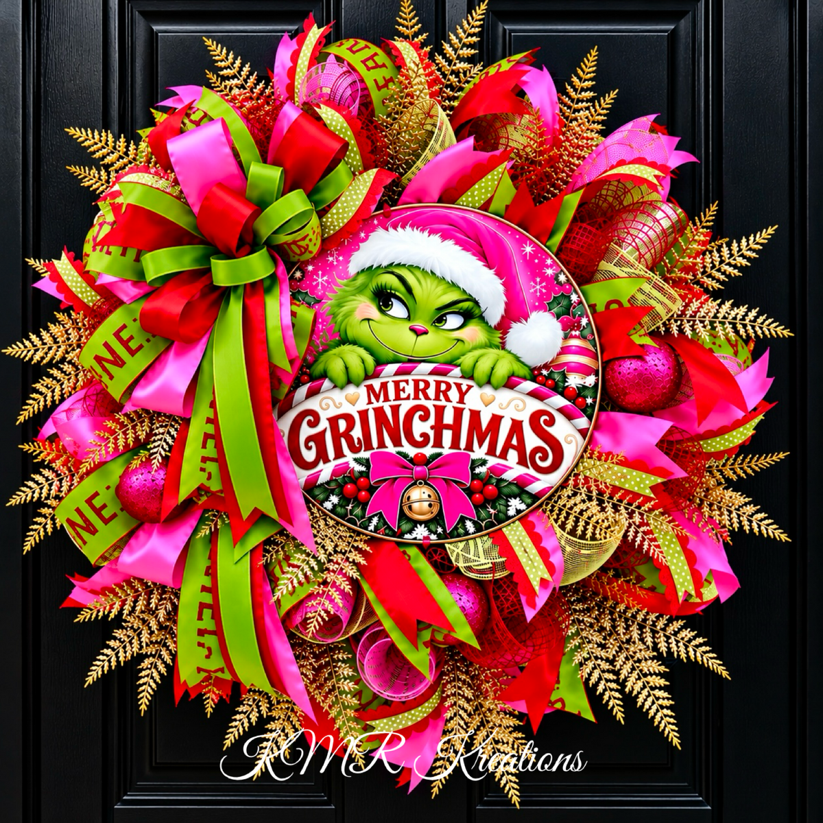 Pink & Green Whimsical Christmas Wreath